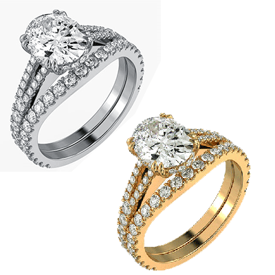 Split band hidden halo bridal set setting with 0.88 carat side diamonds
