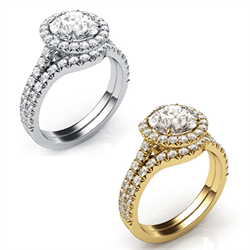 Picture of Delicate halo bridal set for rounds, 1.5 mm each band