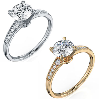 1.20 Center Lab diamond D VVS2 3xEX, Graduated Milgrain engagement ring with side diamonds