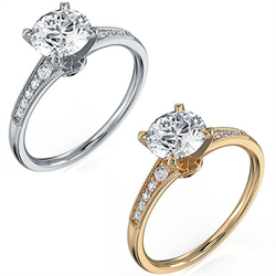Picture of Graduated Milgrain engagement ring with side diamonds for all shapes