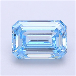 Picture of Lab Grown Diamond 1.43 Carats, Emerald with  Cut, Fancy Vivid Blue Color, VVS2 Clarity and Certified by IGI