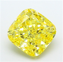 Picture of Lab Grown Diamond 5.06 Carats, CUSHION MODIFIED with  Cut, Fancy Vivid Yellow Color, VS2 Clarity and Certified by IGI