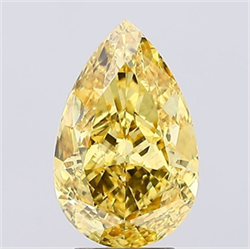 Picture of Lab Grown Diamond 3.88 Carats, Pear with  Cut, Fancy Vivid Yellow Color, VS2 Clarity and Certified by IGI