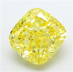 Picture of Lab Grown Diamond 5.07 Carats, CUSHION MODIFIED with  Cut, Fancy Vivid Yellow Color, VS1 Clarity and Certified by IGI