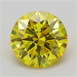 Picture of Lab Grown Diamond 1.28 Carats, Round with Ideal Cut, Fancy Vivid Yellow Color, VVS2 Clarity and Certified by IGI