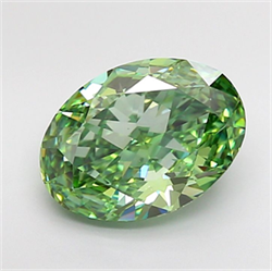 Picture of Lab Grown Diamond 3.18 Carats, Oval with  Cut, Fancy Vivid Green Color, VS1 Clarity and Certified by IGI