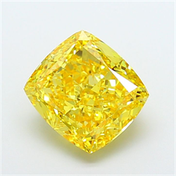 Picture of Lab Grown Diamond 6.73 Carats, CUSHION MODIFIED with  Cut, Fancy Vivid Yellow Color, VVS2 Clarity and Certified by IGI