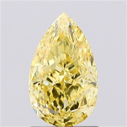 Picture of Lab Grown Diamond 1.37 Carats, Pear with  Cut, Fancy Vivid Yellow Color, VS1 Clarity and Certified by IGI
