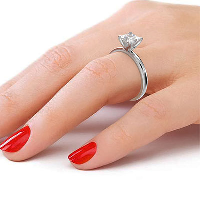 Princess solitaire engagement ring novo setting - 14K White Gold