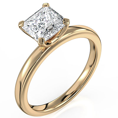 Princess solitaire engagement ring novo setting - 14K White Gold