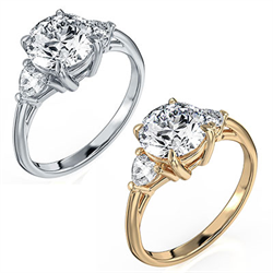 Picture of Three stone ring with 0.32 Carat total side Heart Lab diamonds F VVS2