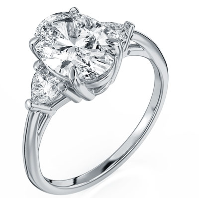 Three stone ring Oval center with 0.32 Carat total side Heart Lab diamonds F VVS2
