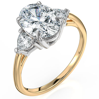 Three stone ring Oval center with 0.32 Carat total side Heart Lab diamonds F VVS2