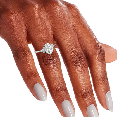 Three stone ring Oval center with 0.32 Carat total side Heart Lab diamonds F VVS2