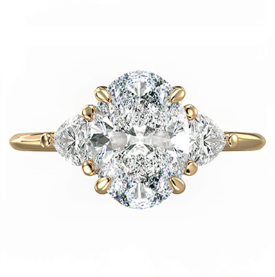 Three stone ring Oval center with 0.32 Carat total side Heart Lab diamonds F VVS2