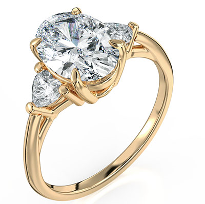 Three stone ring Oval center with 0.32 Carat total side Heart Lab diamonds F VVS2