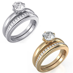Foto Anillos de boda y compromiso sólido de extravagancia de un set de novia, establecido con 0.30 quilates G vs diamantes naturales de