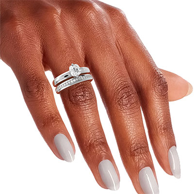 Bridal set extravagance solid engagement & wedding  rings,set with 0.30 carat G VS natural diamonds - 14K White Gold