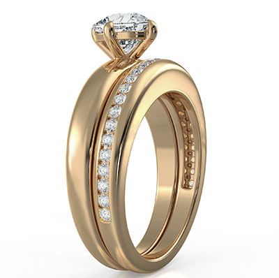 Bridal set extravagance solid engagement & wedding  rings,set with 0.30 carat G VS natural diamonds - 14K White Gold
