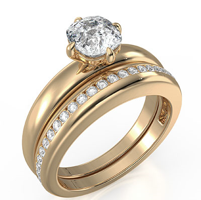Bridal set extravagance solid engagement & wedding  rings,set with 0.30 carat G VS natural diamonds - 14K White Gold
