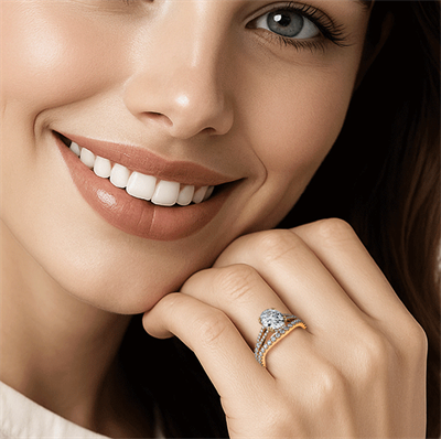 Banda dividida Halo Halo Bridal Set Set con diamantes laterales de 0.88 quilates