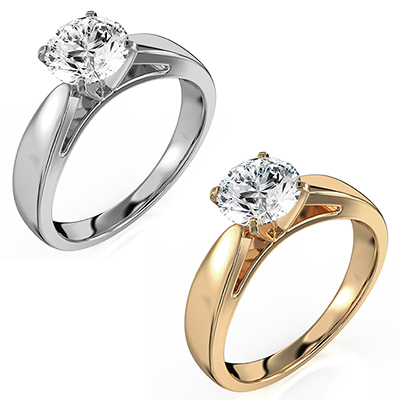 Wide, Solid, Cathedral Solitaire gold engagement ring