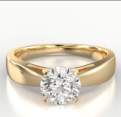 Wide, Solid, Cathedral Solitaire gold engagement ring