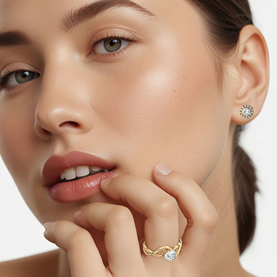 Halo diamond earrings, 0.25 Cts side diamonds