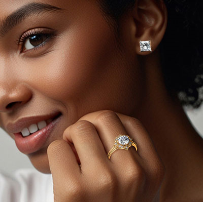4 carat total, Princess Lab Diamond stud earrings E VVS2 certified