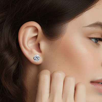 Bezel set for round diamond earrings