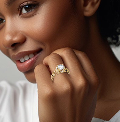 This delicate filigree vintage style engagement ring, 