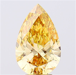 Picture of Lab Grown Diamond 4.11 Carats, Pear with  Cut, Fancy Intense Yellow Color, VS1 Clarity and Certified by IGI