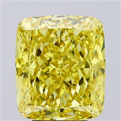 Picture of Lab Grown Diamond 4.12 Carats, CUSHION MODIFIED with  Cut, Fancy Vivid Yellow Color, VVS2 Clarity and Certified by IGI