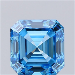 Picture of Lab Grown Diamond 2.01 Carats, Emerald with  Cut, Fancy Vivid Blue Color, VVS2 Clarity and Certified by IGI
