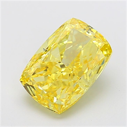Picture of Lab Grown Diamond 4.52 Carats, CUSHION MODIFIED with  Cut, Fancy Vivid Yellow Color, VVS2 Clarity and Certified by IGI
