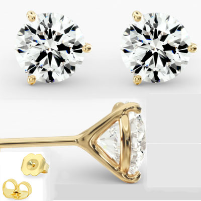 3 prongs Martini stud earring mounting for rounds