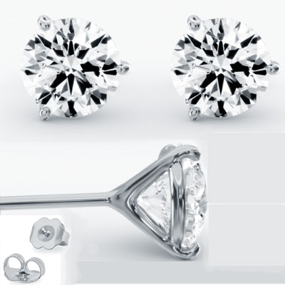 3 prongs Martini stud earring mounting for rounds