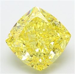 Picture of Lab Grown Diamond 5.08 Carats, CUSHION MODIFIED with  Cut, Fancy Vivid Yellow Color, VS1 Clarity and Certified by IGI