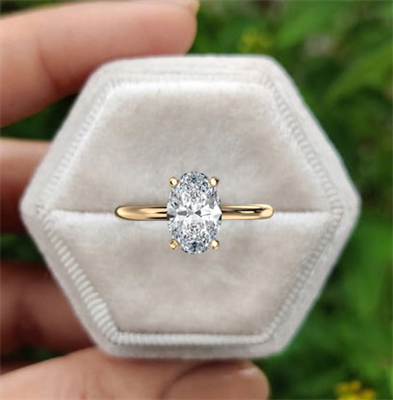 Oval Engagement ring hidden halo setting - 14K White Gold-Rhodium Dipped