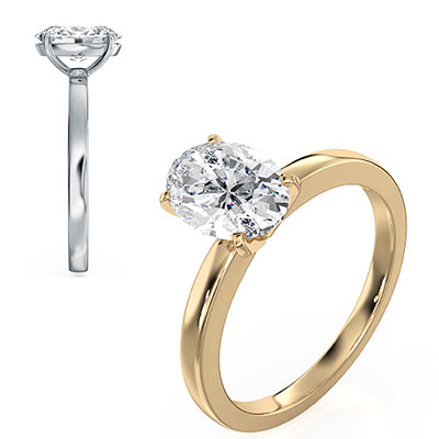 Solitaire engagement ring with hidden gold halo setting for all shapes