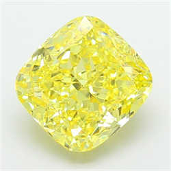 Picture of Lab Grown Diamond 5.05 Carats, CUSHION MODIFIED with  Cut, Fancy Vivid Yellow Color, VS1 Clarity and Certified by IGI