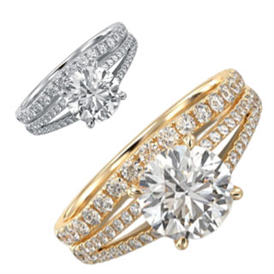Split band hidden halo bridal set setting with 0.88 carat side diamonds G VS Very-Good Cut