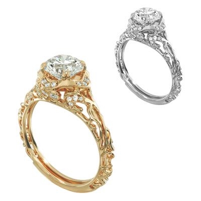 This delicate filigree vintage style engagement ring, 