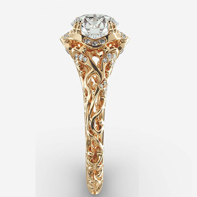This delicate filigree vintage style engagement ring, 