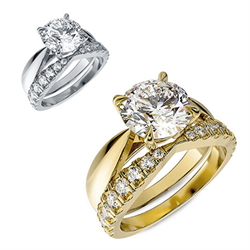 Picture of Bridal set solitaire ring, wedding with side diamonds.6 mm