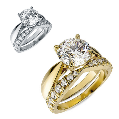 Bridal set solitaire ring, wedding with side diamonds.6 mm