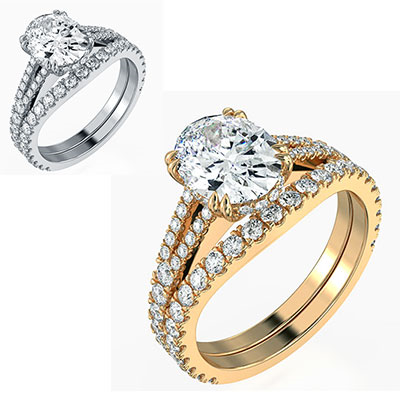 Split band hidden halo bridal set setting with 0.88 carat side diamonds