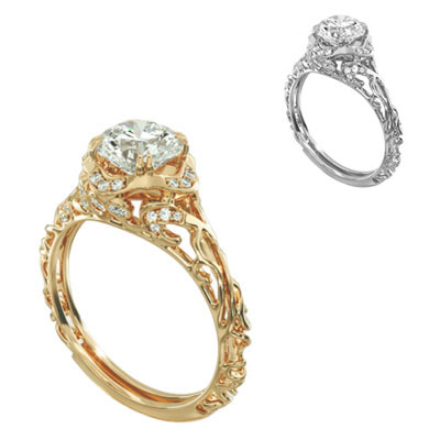 This delicate filigree vintage style engagement ring, 