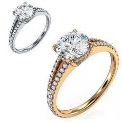 Foto Split Band Hidden Halo Engagement Ring Teteo para rondas, con diamantes laterales de