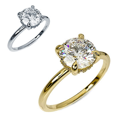 Ajuste de anillo de compromiso con halo oculto de perfil bajo